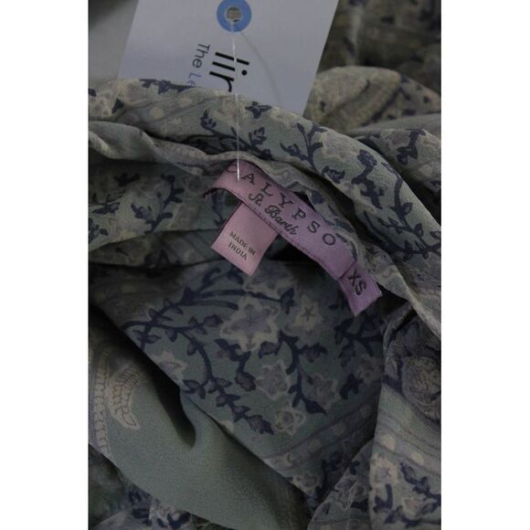 Calypso Saint Barth Womens Long Sleeve Silk Floral Tunic Shirt Gray Blue Size XS - Picture 4 of 6